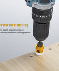 Drill with adjustable depth stop collar from 15 Piece Countersink Drill Bit Set Featuring Adjustable Depth Stop Collar And Rock Solid Hex Shafts Built Tough For Dead Nuts Precision In Eighty Two Degree Tapered Boring And Diy Wood Projects.