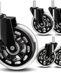 3 Inch Office Chair Caster Wheels Rubber Heavy Duty Replacement Set Of 5 Universal 11mm Stem Fit For Hardwood Floors And Carpets