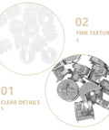 Cam Lock Connector Set, 24 pieces with plastic rods and eccentric wheel nuts, close-up of fine texture and clear details ideal for assembly