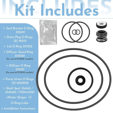 O Ring Rebuild Repair Kit for SuperFlo and SuperMax Pool Pumps Includes Two Pump Union O Rings Two Drain Plug O Rings Water Slinger US Seal PS 200 Shaft Seal and O Ring Lubricant for Quick, Easy, Pro Grade Seal Fix.