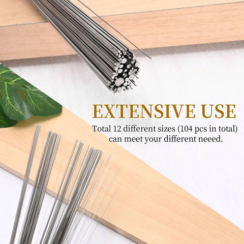Top view of 104-piece set of 40 cm 304 stainless steel spring wire in mixed diameters.