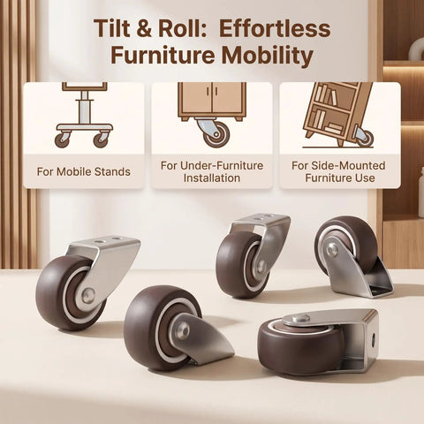 Heavy Duty TPE Caster Wheels 1.5 Inch Diameter Two Pack Replacement Furniture Glides for mobile stands and under-furniture use.