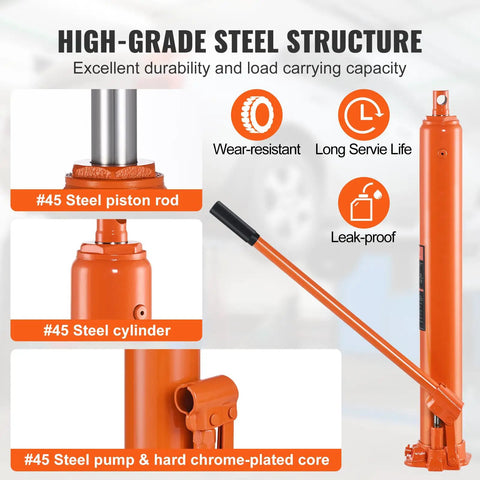Heavy Duty Hydraulic Long Ram Jack 4 Ton Engine Hoist Cylinder With Single Piston Pump And Flat Base For Engine Lifts