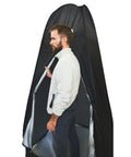 Man standing in Instant Pop Up Privacy Shelter Tent With Portable Toilet And Outdoor Shower Easy Camping Changing Room