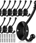 Heavy Duty Black Wall Mounted Coat Hooks 10 Pack With Complete Hardware Kit No Fuss Setup, showing strong zinc hooks and screws.