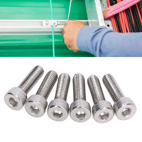 Solid Pack Of Galvanized Steel Hex Socket Head Cap Screws, 100 Assorted M4 Machine Bolts, Pro Level Wrench Ready Fasteners For Gritty Job Sites And Equipment Fixup, 8 To 20 Mm Lengths with six hex bolts.