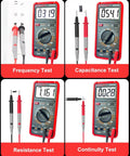 Pro Grade True RMS Digital Multimeter Tester 750V-1000V Range showing frequency, capacitance, resistance, continuity tests