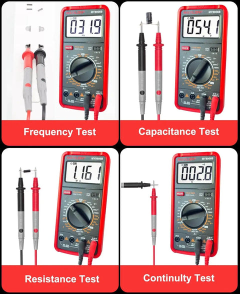 Pro Grade True RMS Digital Multimeter Tester 750V-1000V Range showing frequency, capacitance, resistance, continuity tests