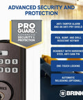 Fingerprint Door Lock With Keyless Entry Biometric Lock Electronic Keypad And Auto Locking Deadbolt For Front Door With Interior Knob Set In Tuscan Bronze Finish And No Fuss Setup next to security features list.