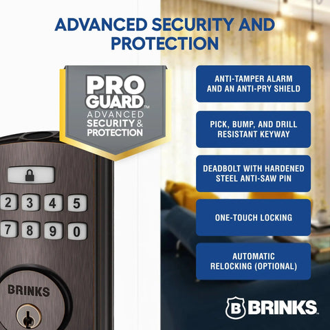 Fingerprint Door Lock With Keyless Entry Biometric Lock Electronic Keypad And Auto Locking Deadbolt For Front Door With Interior Knob Set In Tuscan Bronze Finish And No Fuss Setup next to security features list.
