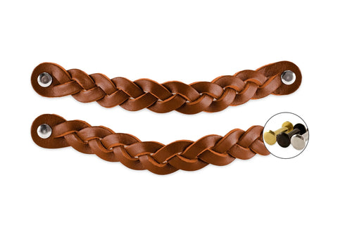 Braided Leather Drawer Pulls In Cognac Finish, 2 Pack, Measures 7-7/8 Inches Long By 1 Inch Wide, Industrial Rustic Handles