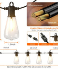 Outdoor 240ft Vintage Style LED String Lights Waterproof, product diagram with bulb details and measurements, shatterproof bulbs