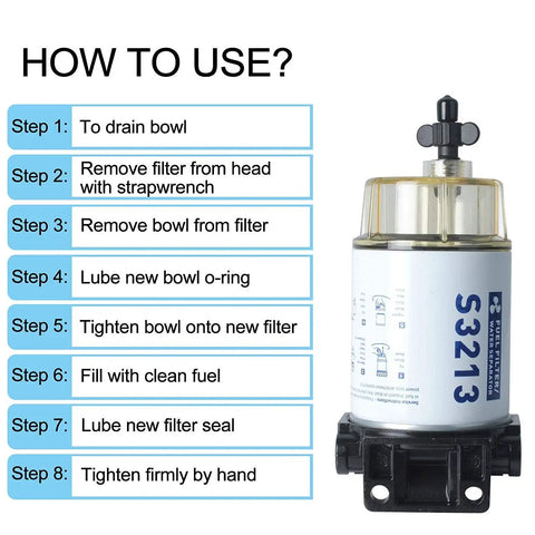 Instruction guide on using Fuel Water Separator Marine Kit For Outboard Motors With Three Eighth Barb And One Quarter NPT Brass Fittings.