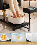 Pro Grade Hydraulic Pedicure Station For Nail Techs With Roomy Removable Foot Tub Featuring Triple Vibration Soaking Modes For Zero Hassle Plug And Play Setup Without Any Plumbing Required In Sleek Black Finish with adjustable bowl.