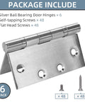 Front view of 4.5 x 4.5 inch stainless steel door hinge with ball bearings, brushed nickel finish, 6-pack with screws