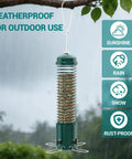 Squirrel Proof Metal Bird Feeder For Outdoors Hanging With 3.6 Lb Seed Capacity Weight Activated Squirrel Guard shown outdoors