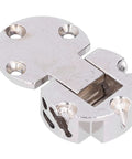Close-up of zinc alloy 90 Degree Foldable Flap Hinge For Tables Desks And Cabinets, showcasing the hinge mechanism and screw holes.