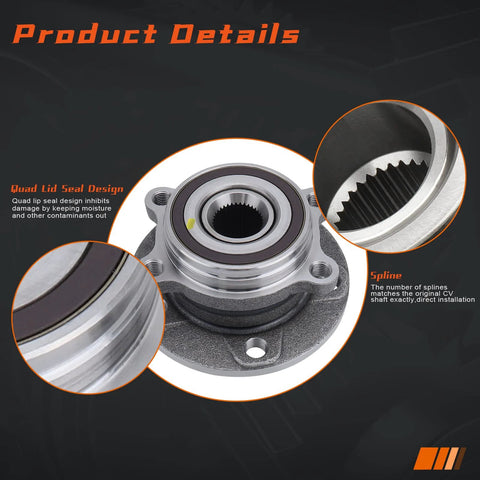 Front Wheel Hub And Bearing Assembly For Audi A3 Quattro And TT Quattro, VW Golf Jetta Passat Beetle Tiguan GTI And More, Drop In Replacement