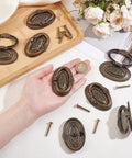 8 Set Oval Cabinet Door Handles Antique Bronze Bail Drawer Pulls With Floral Pattern Vintage Shabby Chic Knobs and screws