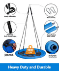 Diagram of 40 Inch Flying Saucer Tree Swing for Backyard Fun and Playground Action, Heavy Duty 800 Lb Weight Capacity features.