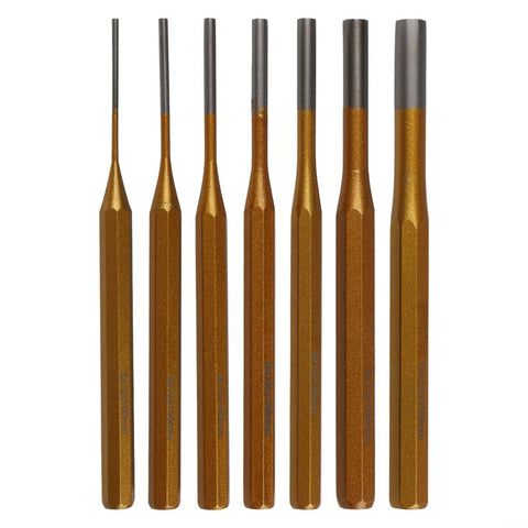 Solid Minhe 7 Piece Punch Set Includes Roll Pin And Chisel Tools Plus Marking Scribe For Watch Repair, Machinery Maintenance, DIY Jobs With Gold Alloy Steel Handle That Is Super Grip Friendly, 7 punches