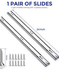 Premium Slick Glide Ball Bearing Drawer Slides 2 Pair Set With Seamless Soft Close 24 Inch, zinc plated steel with screws