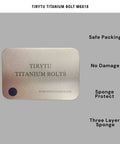 Packaging of Ultra Lightweight Titanium Bolts M6x18 Hex Socket Screws, safe packing, sponge protected, gray background.