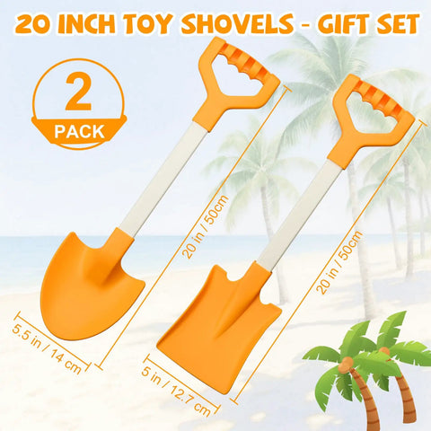 20 Inch Kid Friendly Beach Shovels Set Heavy Duty Plastic Sand Scoops Spades For Beach Sandbox Snow Garden Digging Fun 2 Pack Orange Toy Gift Bundle For Summer Playtime