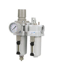 All In One Compressed Air Filter Regulator Lubricator Piggyback Combo One Half Inch NPT with metal bowl and gauge