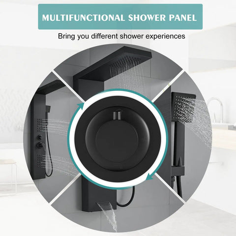Contemporary Matte Black 4 In 1 Shower Panel System Featuring Rainfall Head And Full Body Massage Jets For A Total Game Changing Bathroom Upgrade