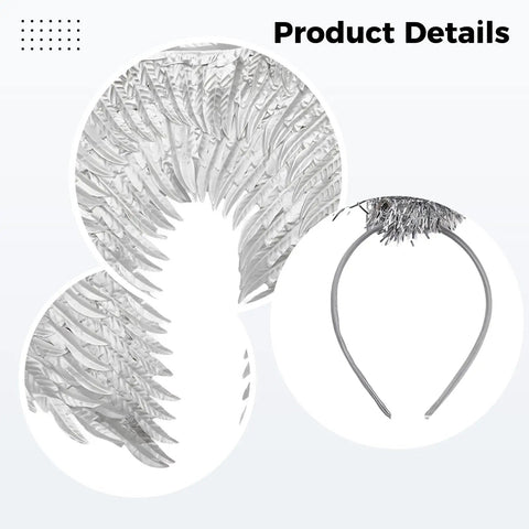 Silver Angel Wings With Headband Set For Halloween Cosplay And Party Vibes, Realistic Silver Feather Wings Costume Accessories