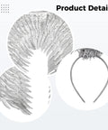 Silver Foil Angel Wings Set With Feather Texture And Matching Headband For Halloween, Carnival, Festival Party, Cosplay And Stage Performances
