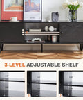 Mid Century Modern TV Stand For 55 To 60 Inch TVs With Storage, Entertainment Center And Media Console Table, Wooden Black Finish