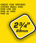2 3/4 inch marker with text for Deluxe Wooden Golf Tees 500 Count Two And Three Quarters Inch White Durable Natural Hardwood Tees For Drivers