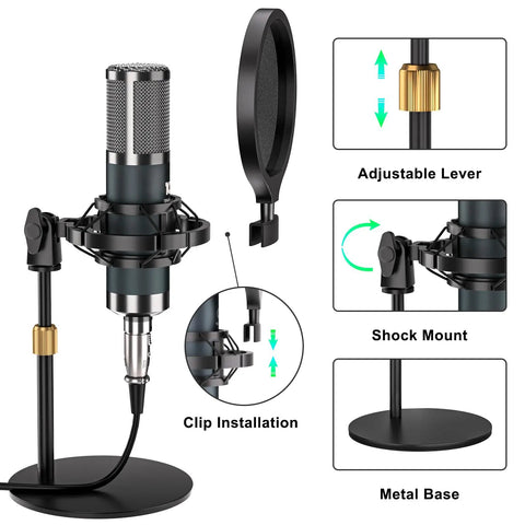 G10 All In One Podcast Studio Bundle With Plug And Play Integrated Mixer And P15 Microphone on adjustable stand and shock mount