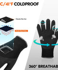 Five Pairs Freezer Winter Work Gloves With Double Lining And Rubber Latex Coating For Outdoor Heavy Duty Tasks In Cold Weather Size M Black RB6032 Built For Tough Jobs And All Weather Grippy Palm, showing breathable design and fleece lining.