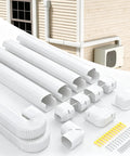 4 Inch 17 Ft Mini Split Line Cover Kit For Ductless Systems in white PVC with accessories shown against house exterior