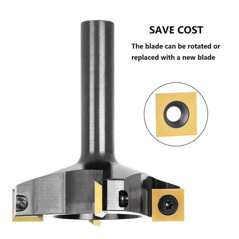 CNC Spoilboard Surfacing Router Bit With Half Inch Shank And Two And A Half Inch Cutting Diameter Four Wings Coated Carbide Inserts