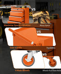 Heavy Duty Steel Rolling Tool Chest Bad Boy With Lockable Caster Wheels And Slick Ball Bearing Drawers Hella Tough Portable Storage Cabinet For Garage Workshop In Bright Orange side view showcasing drawers and wheels.
