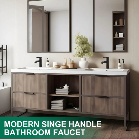 Modern bathroom with Matte Black Single Handle Bathroom Faucet For Vessel Sink And Lavatory, 1 Or 3 Hole Mount With Deck Plate.