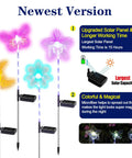 Newest version of Solar Garden Stake Lights 4 Pack With RGB Color Changing LEDs, upgraded solar panel and colorful light effects.