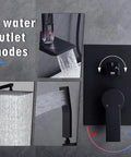 Shower Faucet Set, 12-Inch Rainfall Head, Handheld, Tub Spout, Matte Black with diverter and water flow modes.