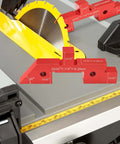 Red aluminum table setup blocks for woodworking; 14-piece precision set with 23/32 in markings and 50° angle