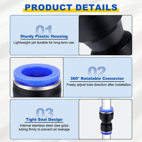 2 Pack Easy Snap Pneumatic Straight Fittings Reducer Union Plastic Push To Connect Air Line Fittings 12mm To 16mm Tube OD