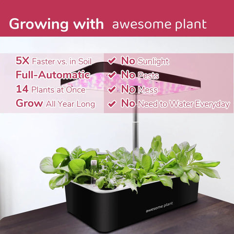 Dope Indoor Hydroponics Growing System Kit For 14 Pods With 5L Water Tank, LED Grow Light, showing plants and adjustable height