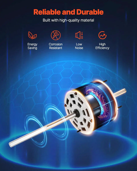One Third HP RV Air Conditioner Fan Motor With Capacitor AC 115V 3A Dual Speed 1675 and 1350 RPM 0.5 Inch Shaft Replacement