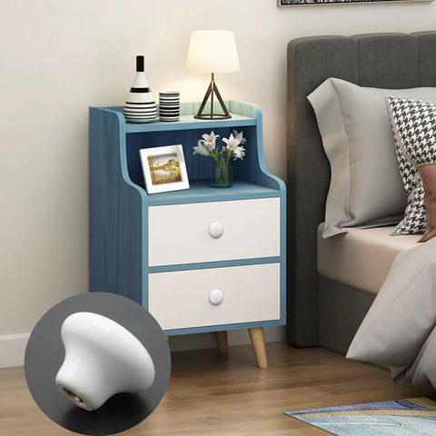 Ten Pack White Ceramic Cabinet Knobs 32mm Round Drawer Pulls With Screws Included For Easy Install The Ultimate Kitchen And Furniture Makeover Upgrade on blue nightstand