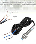 Inductive Proximity Sensor PNP NO M8 DC 6 To 36V 300mA 1.5mm Sensing Range 3 Wire For Industrial Automation Non Contact Metal Detection And Limit Switch Applications Go To Sensor, showing wiring harness and metallic sensor body