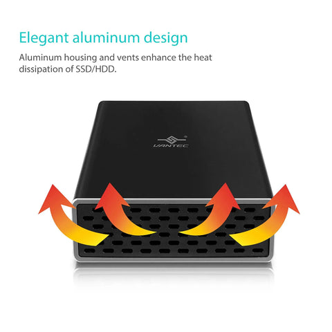 Slick Plug And Play Dual Bay 2.5 Inch SATA SSD HDD RAID Enclosure With Rock Solid USB 3.0 External Storage Housing showing elegant aluminum design with heat dissipation vents.