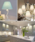 Collage of stylish kitchen, modern chandelier, and elegant table lamp with books and decor